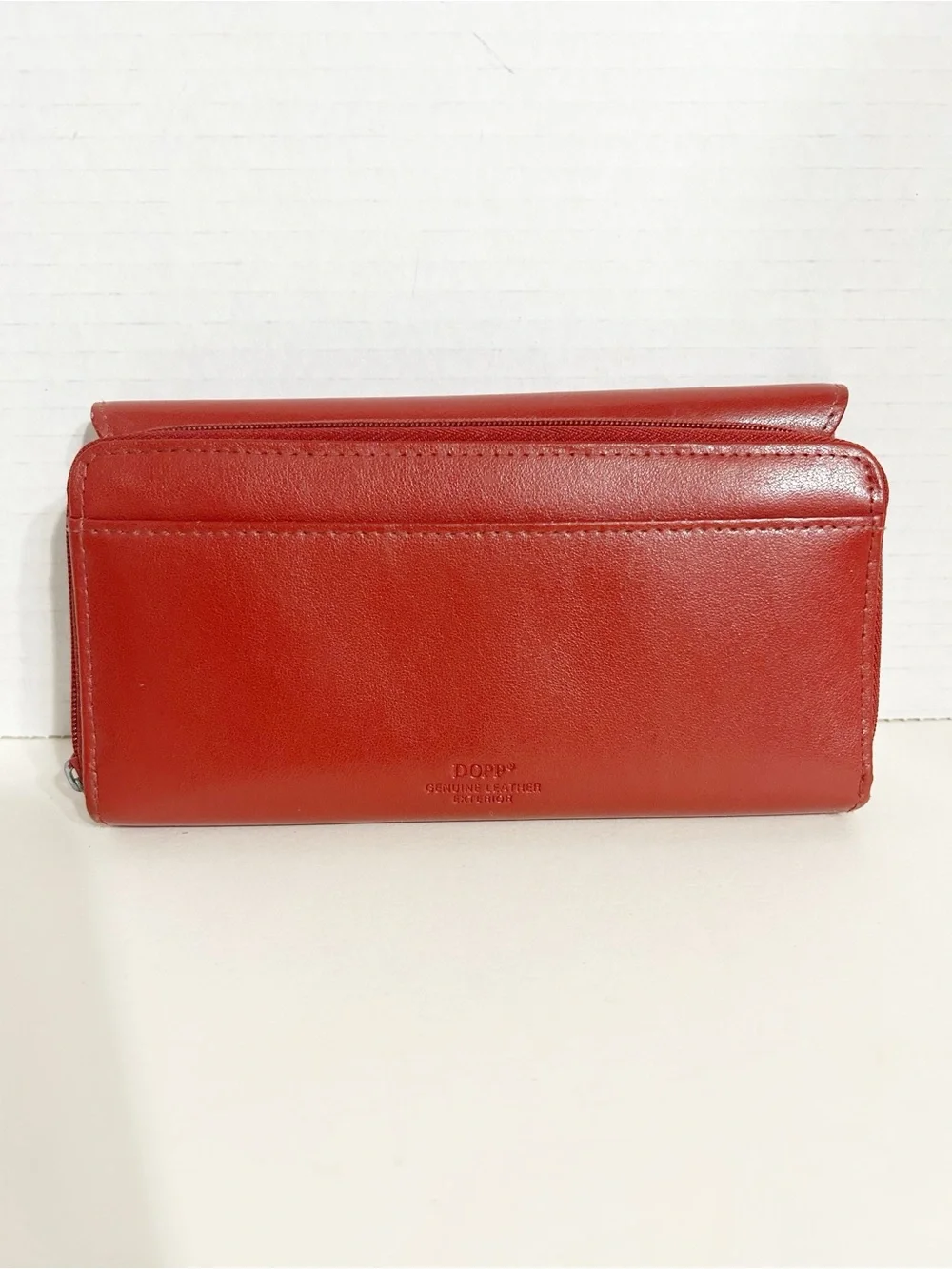 DOPP Genuine Leather Long Bifold Envelope Style Wallet Clutch Red Smooth Leather